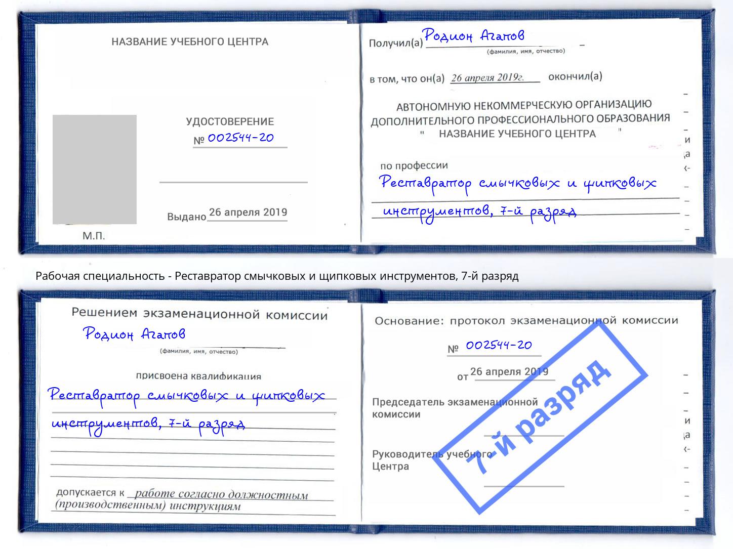 корочка 7-й разряд Реставратор смычковых и щипковых инструментов Одинцово