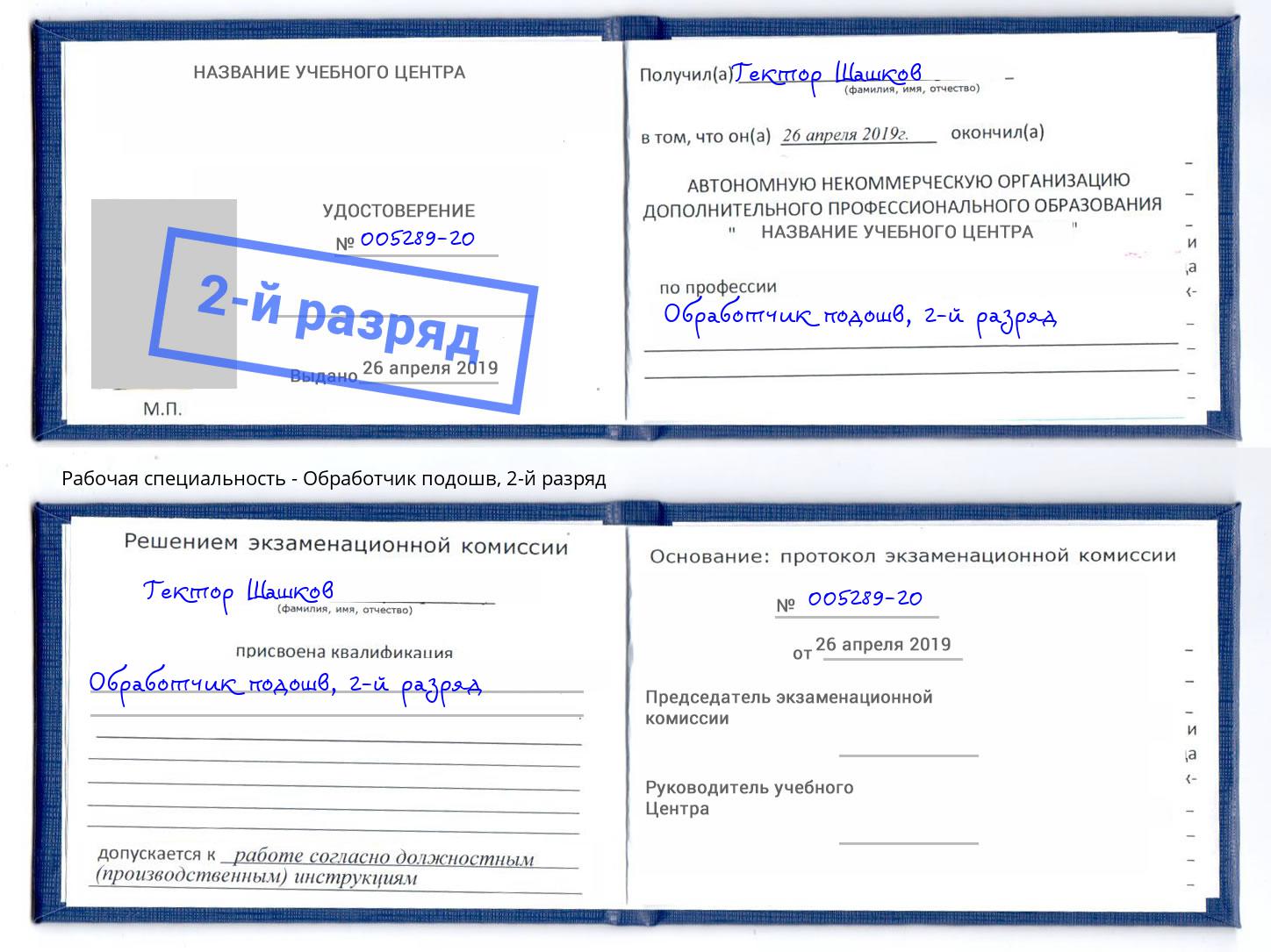 корочка 2-й разряд Обработчик подошв Одинцово