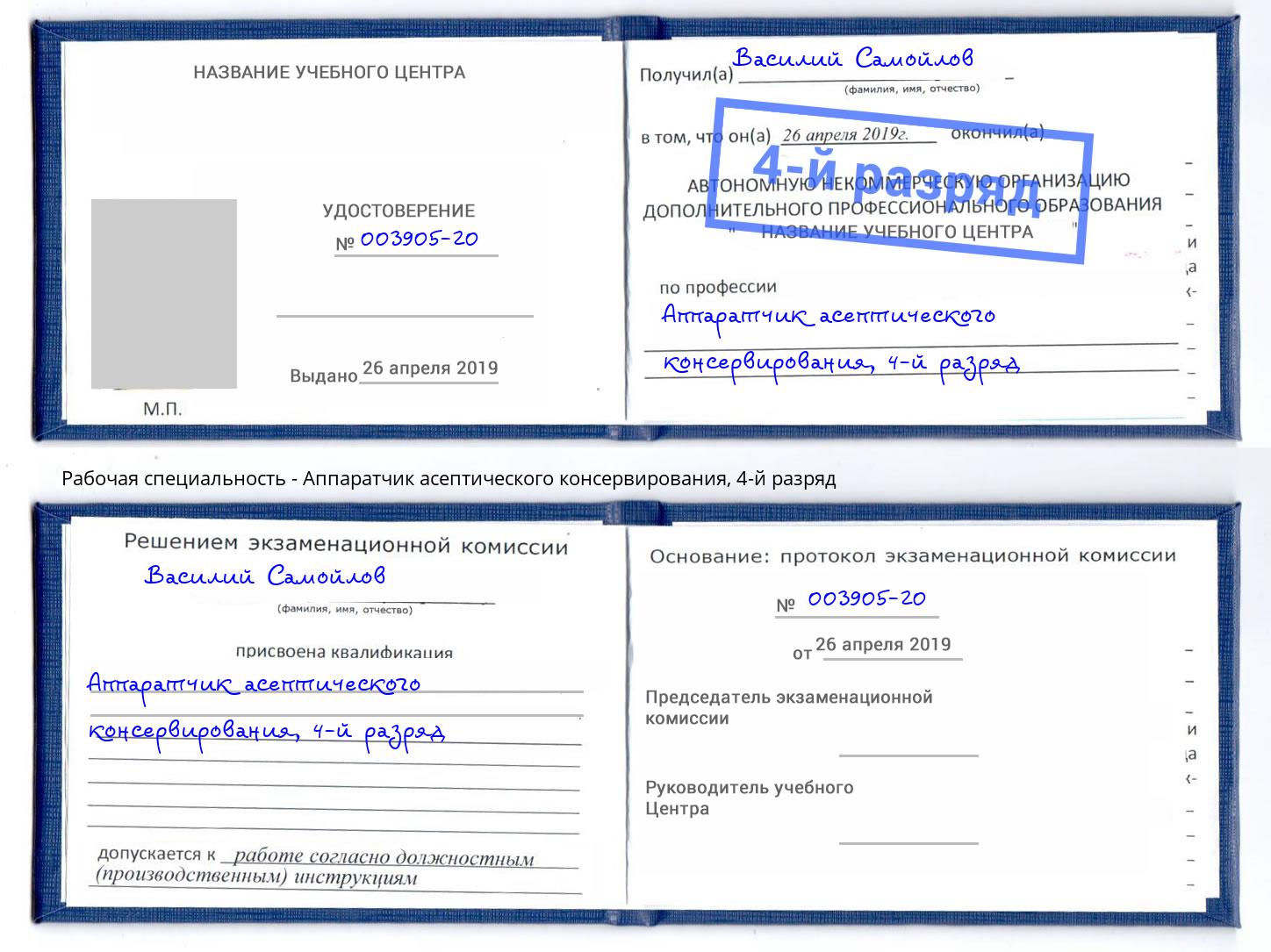 корочка 4-й разряд Аппаратчик асептического консервирования Одинцово