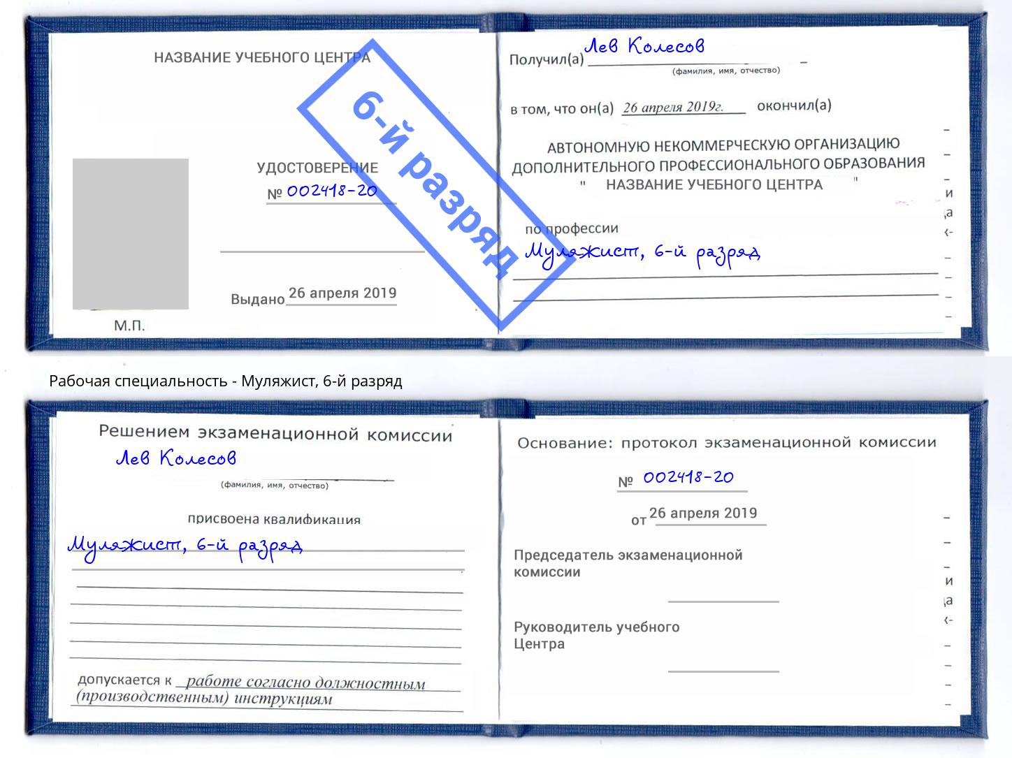 корочка 6-й разряд Муляжист Одинцово
