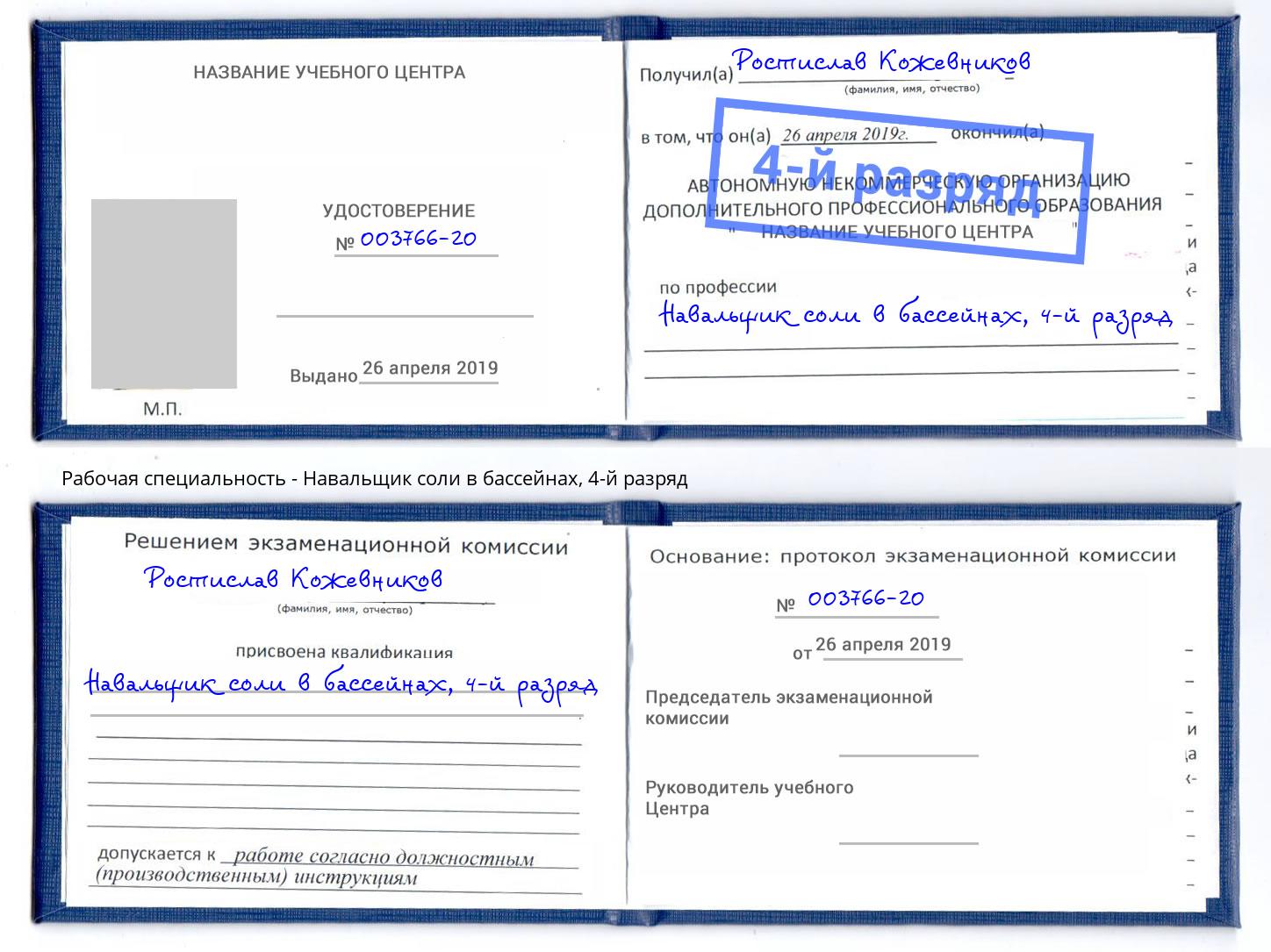 корочка 4-й разряд Навальщик соли в бассейнах Одинцово