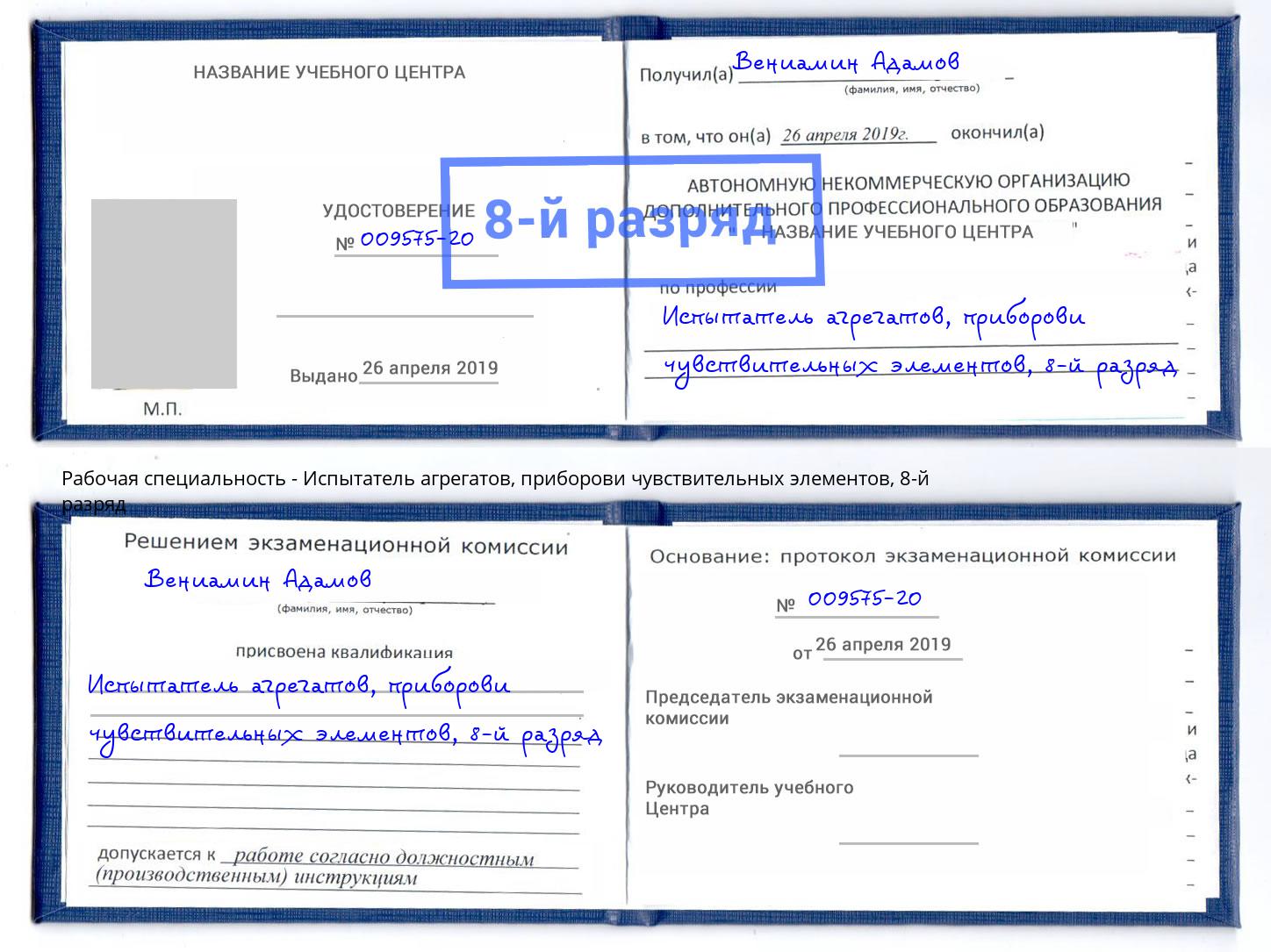 корочка 8-й разряд Испытатель агрегатов, приборови чувствительных элементов Одинцово